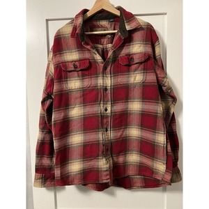 Orvis Heavyweight Flannel Shirt Jacket Mens L Red Plaid Shacket 100% Cotton